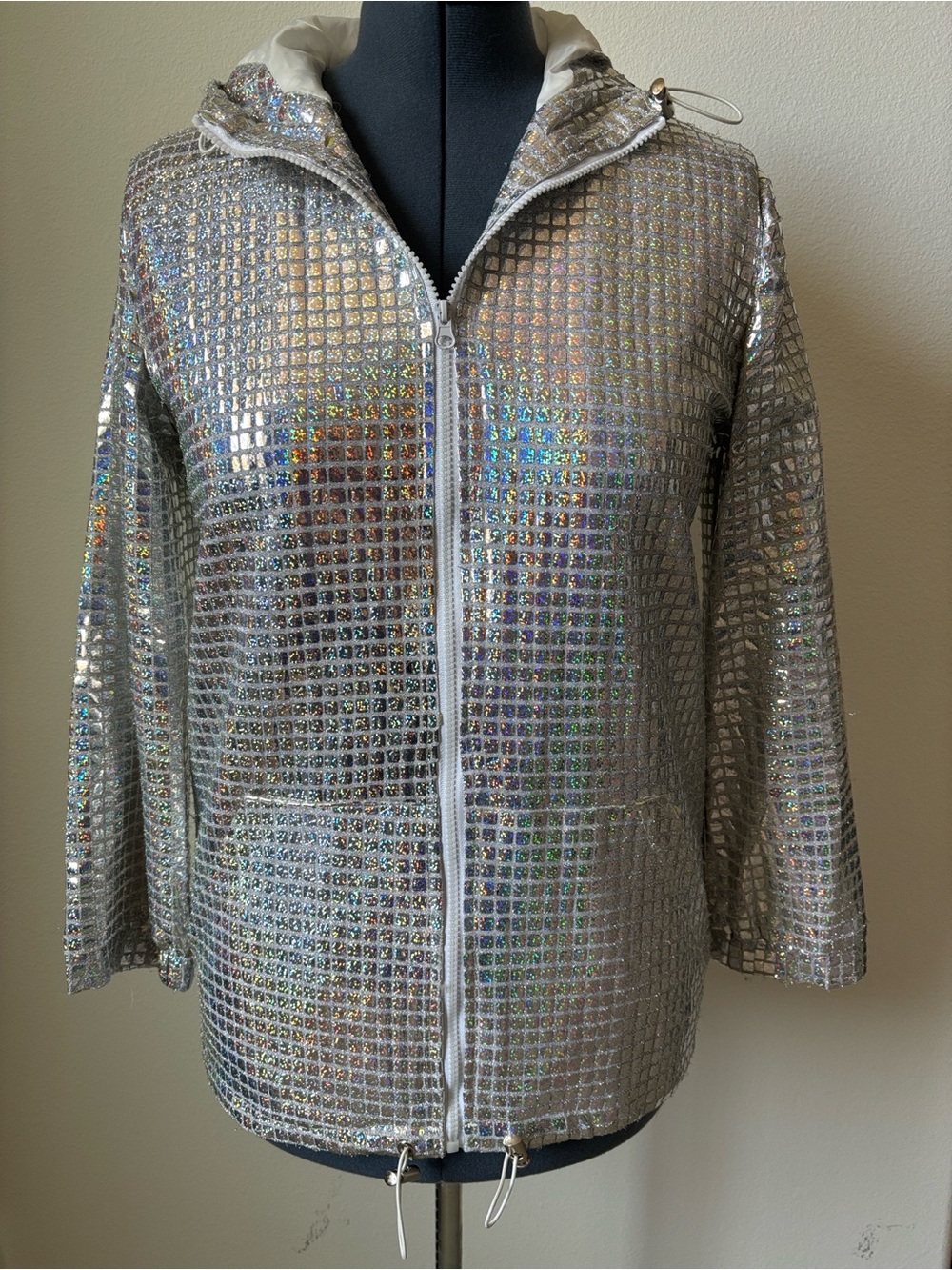 HAODUOYI Silver sequin Hooded Jacket